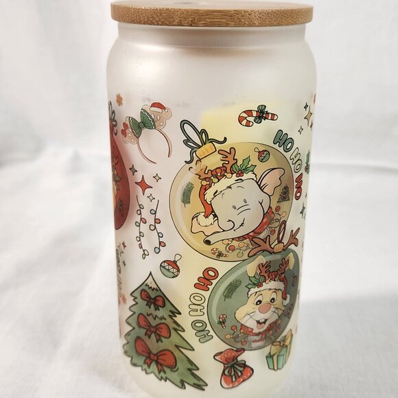 Christmas Winnie The Pooh Frosted Glass Tumbler 6 Inches New With Tags Fast Ship - Picture 5 of 14
